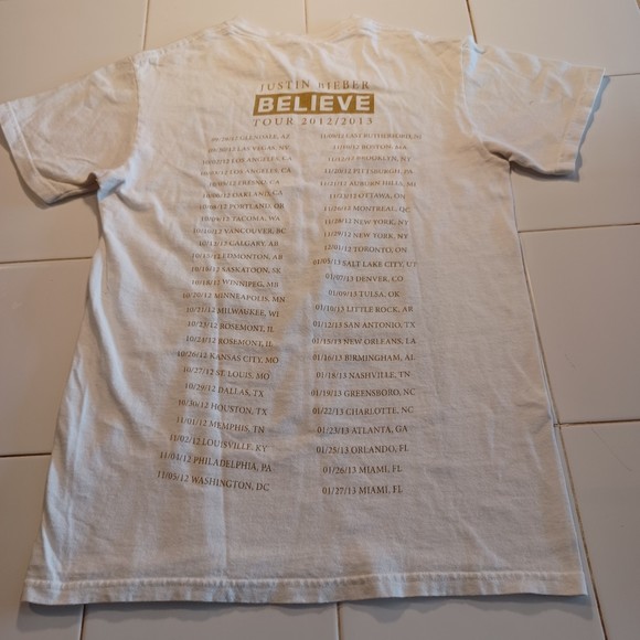 Justin Bieber Believe Tour T-Shirt, Small, White with Justin Bieber Image - Picture 5 of 6